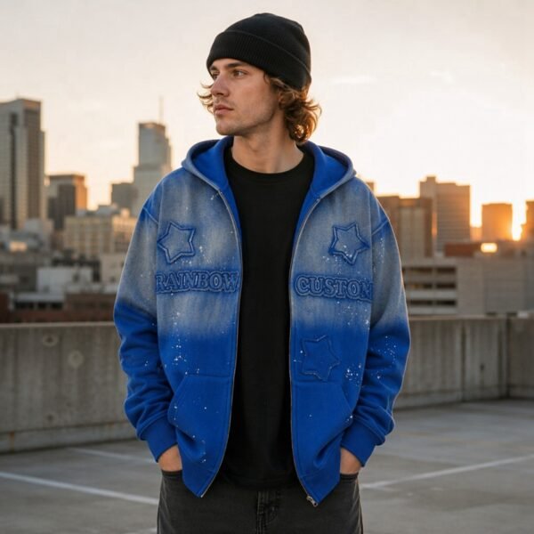 Custom Gradient Star Applique Zip Hoodie VWH-8628476 - Style E87069 - product detail view 7