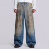 Man wearing custom gradient wash wide-leg denim pants