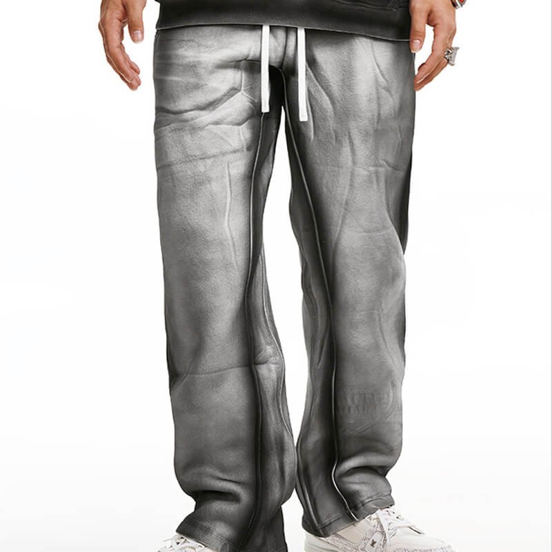 Grey gradient-wash wide-leg drawstring pants