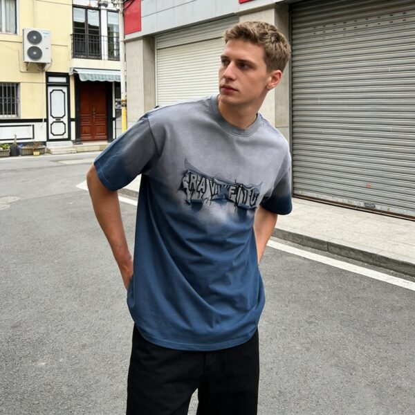 Custom Gradient Washed Embroidered Streetwear T-Shirt - Style E6E099 - product detail view 5 Custom Gradient Washed Embroidered Streetwear T-Shirt - Style E6E099 - product detail view 5
