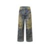 Loose straight-leg jeans with a gradient wash in yellow and grey.