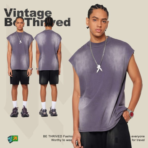 Custom Gradual-Wash Vintage Sleeveless Tank Top S1520 - Style B7DD41 - product detail view 2