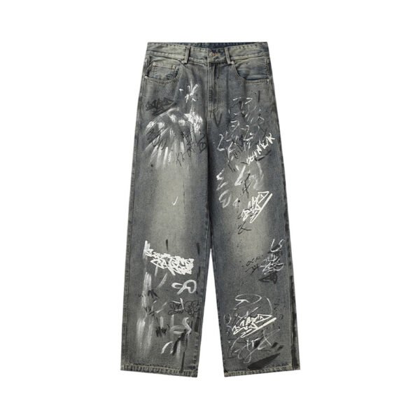 Custom Graffiti Print Loose Straight Denim Jeans - Style CFD38E - product detail view 3