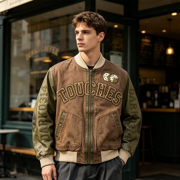 Custom Graphic Panel Baseball Jacket 707-02 - Style A574B7 - product detail view 3 Custom Graphic Panel Baseball Jacket 707-02 - Style A574B7 - product detail view 3