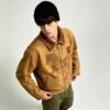 Custom Horse Graphic Canvas Zip Jacket - Style 7D3A57 Tan canvas zip jacket with horse graphic and corduroy collar