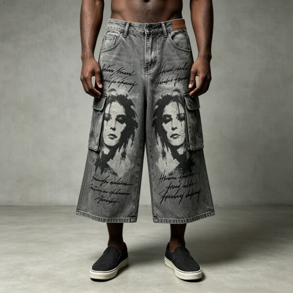 Custom Acid-Washed Graphic Cargo Capri Jeans - Style 2245EB - product detail view 7 Custom Acid-Washed Graphic Cargo Capri Jeans - Style 2245EB - product detail view 7