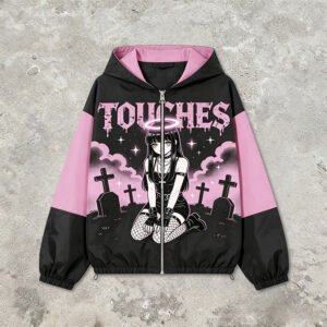 Custom Pink Gothic Graphic Color Block Windbreaker - Style 64FA54