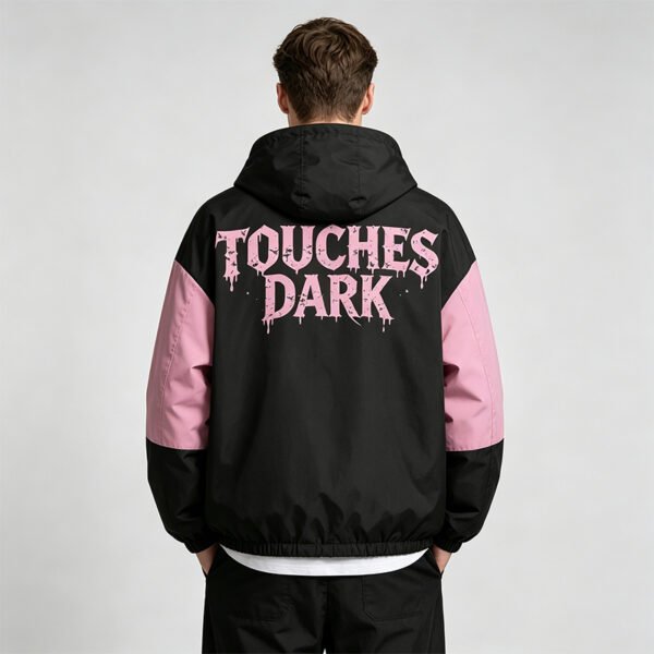 Custom Pink Gothic Graphic Color Block Windbreaker - Style 64FA54 - product detail view 4 Custom Pink Gothic Graphic Color Block Windbreaker - Style 64FA54 - product detail view 4