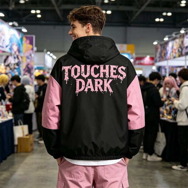 Custom Pink Gothic Graphic Color Block Windbreaker - Style 64FA54 - product detail view 7 Custom Pink Gothic Graphic Color Block Windbreaker - Style 64FA54 - product detail view 7