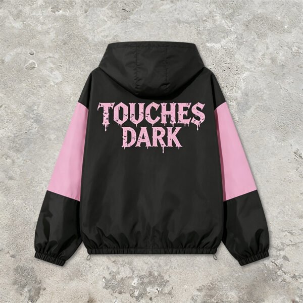 Custom Pink Gothic Graphic Color Block Windbreaker - Style 64FA54 - product detail view 10 Custom Pink Gothic Graphic Color Block Windbreaker - Style 64FA54 - product detail view 10