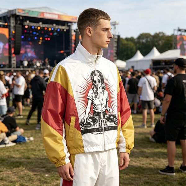 Custom Stand Collar Graphic Patchwork Jacket - Style 907D56 - product detail view 5 Custom Stand Collar Graphic Patchwork Jacket - Style 907D56 - product detail view 5