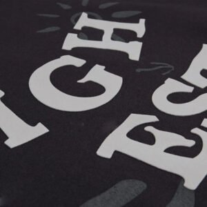 Black pullover hoodie with white graphic text