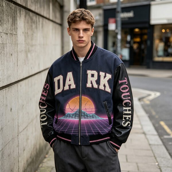 Custom Graphic Applique Varsity Bomber Jacket - Style 814F22 - product detail view 4 Custom Graphic Applique Varsity Bomber Jacket - Style 814F22 - product detail view 4