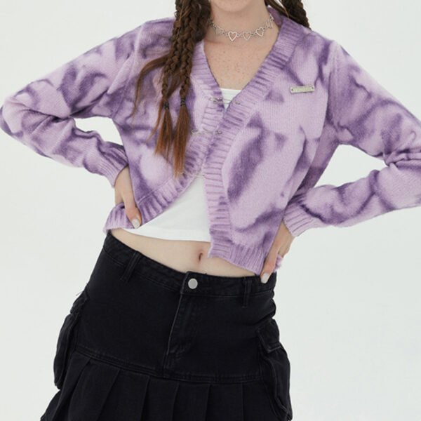 Custom Women's Gray Tie-Dye Crop Zip Cardigan - Style 2E27A3 - product detail view 3 Custom Women's Gray Tie-Dye Crop Zip Cardigan - Style 2E27A3 - product detail view 3