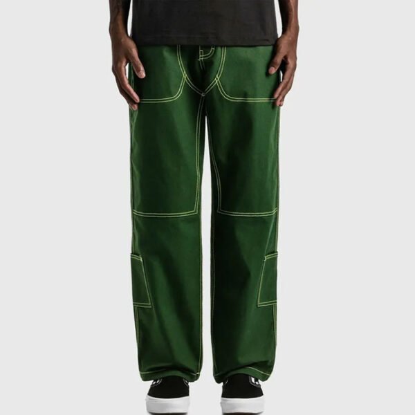 Custom Green Contrast-Stitch Oversized Cargo Jeans A986E944 - Style A986E9 Oversized green cargo denim pants with contrast stitching