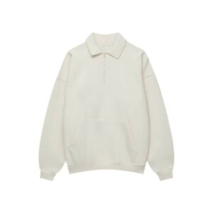 Cream half-zip collared sweatshirt with front pocket