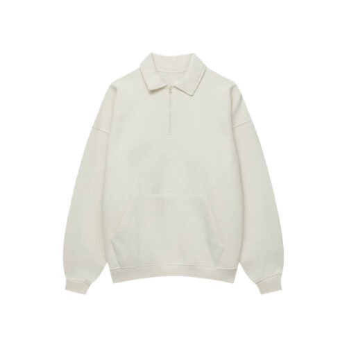Cream half-zip collared sweatshirt with front pocket