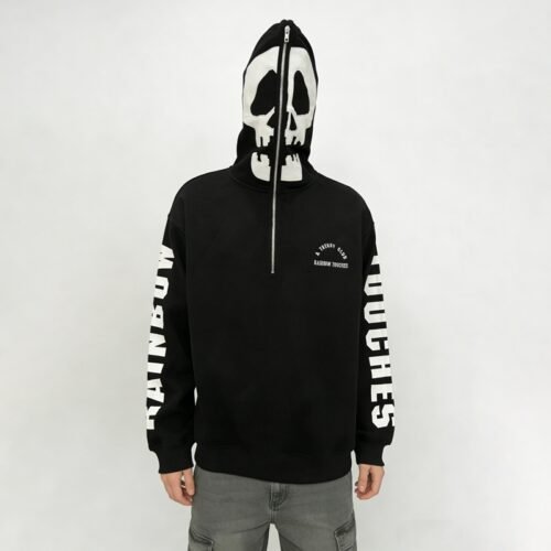 Custom Half-Zip Skull Motif Hoodie - Style CB59BF Custom Half-Zip Skull Motif Hoodie - Style CB59BF
