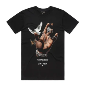 Custom Black Hand Graphic Crewneck T-Shirt - Style 4039C5