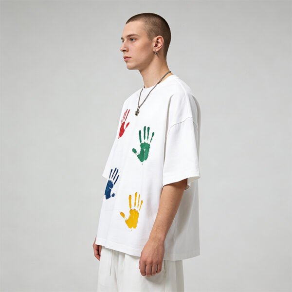 Custom Oversized Handprint Graphic T-Shirt | - Style 06B6DA - product detail view 6 Custom Oversized Handprint Graphic T-Shirt | - Style 06B6DA - product detail view 6