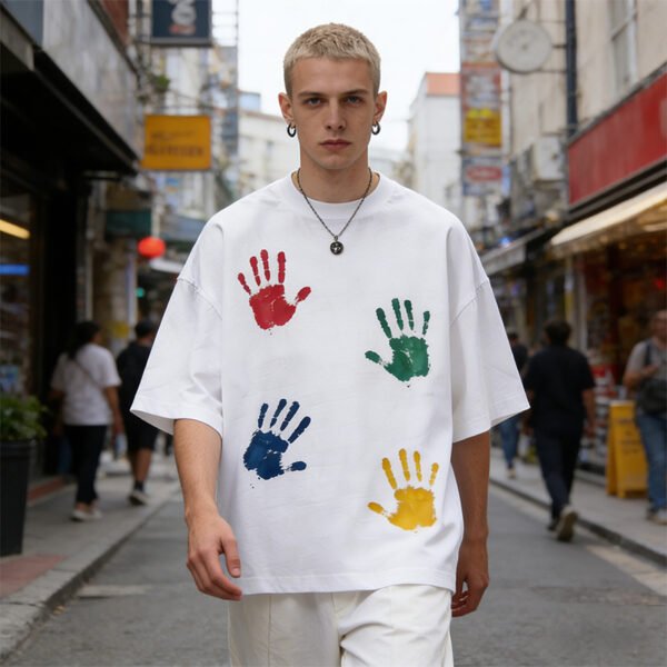 Custom Oversized Handprint Graphic T-Shirt | - Style 06B6DA - product detail view 8 Custom Oversized Handprint Graphic T-Shirt | - Style 06B6DA - product detail view 8