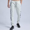 White joggers with tie-dye side panels and drawstring waist