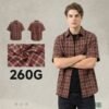 Men's plaid short-sleeve overshirt in red and beige