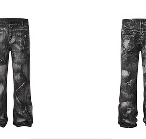 Custom Heavy-Wash Wide-Leg Denim Jeans - Style 7FBC2E Custom heavy-wash wide-leg denim jeans