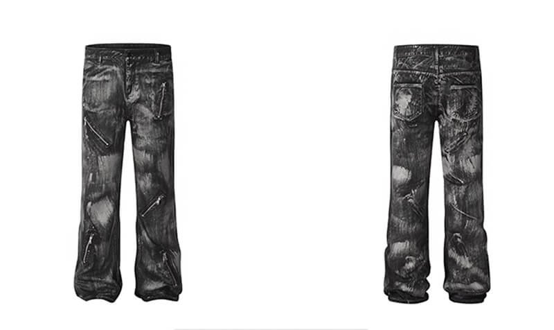 Custom heavy-wash wide-leg denim jeans