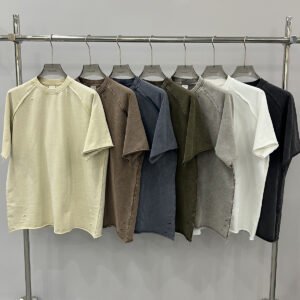 Row of acid-wash t-shirts in various colors