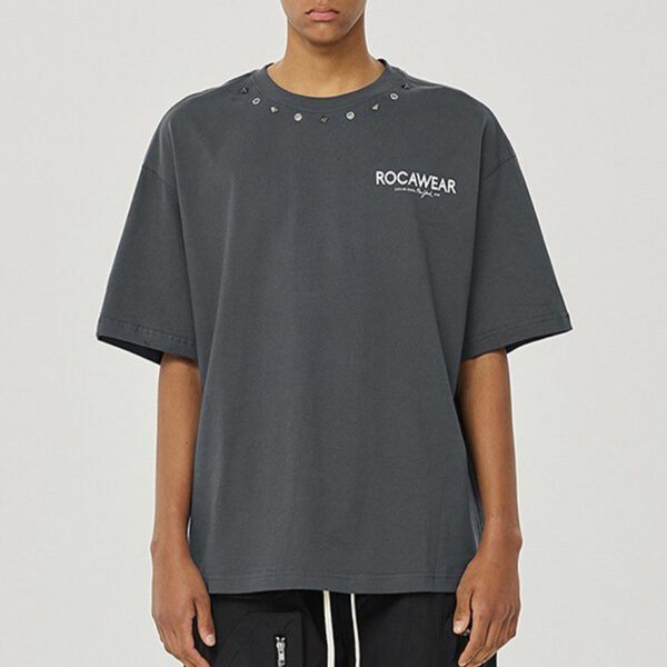 Custom Heavyweight Loose Rivet Detail Streetwear T-Shirt - Style 2F92D3 - product detail view 2 Custom Heavyweight Loose Rivet Detail Streetwear T-Shirt - Style 2F92D3 - product detail view 2