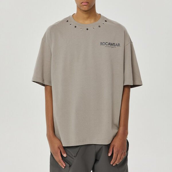 Custom Heavyweight Loose Rivet Detail Streetwear T-Shirt - Style 2F92D3 - product detail view 3 Custom Heavyweight Loose Rivet Detail Streetwear T-Shirt - Style 2F92D3 - product detail view 3