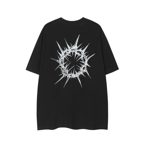 Black oversized t-shirt with a white crown of thorns graphic