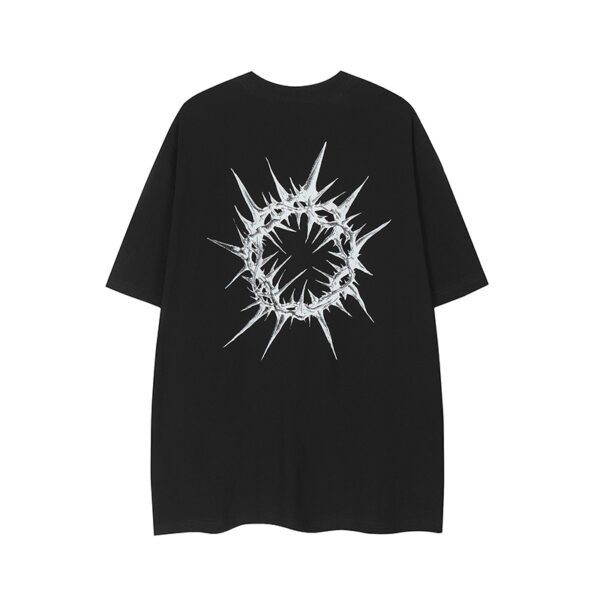 Custom Heavyweight Oversized Graphic T-Shirt - Style 93D799 Black oversized t-shirt with a white crown of thorns graphic