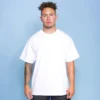 Plain white heavyweight cotton t-shirt on a model