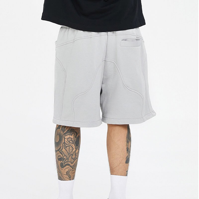 Light grey heavyweight jersey shorts with unique seam detailing