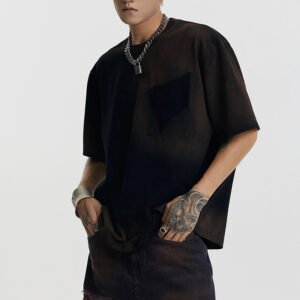 Black and brown tie-dye oversized t-shirt with chest pocket