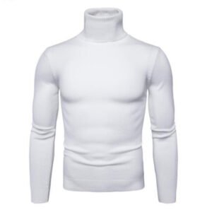 White men's high collar slim fit pullover sweater