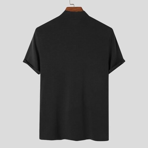 Black high-collar slim-fit short-sleeve t-shirt