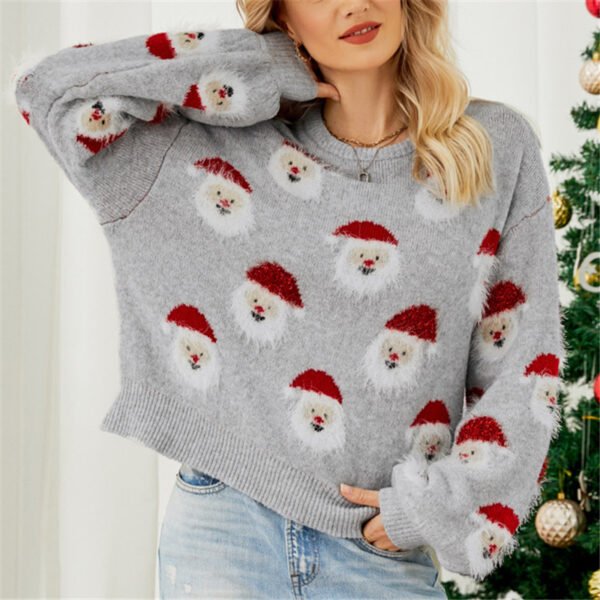 Custom Women's Holiday Puff Sleeve Pattern Sweater - Style B08A6F - product detail view 3 Custom Women's Holiday Puff Sleeve Pattern Sweater - Style B08A6F - product detail view 3