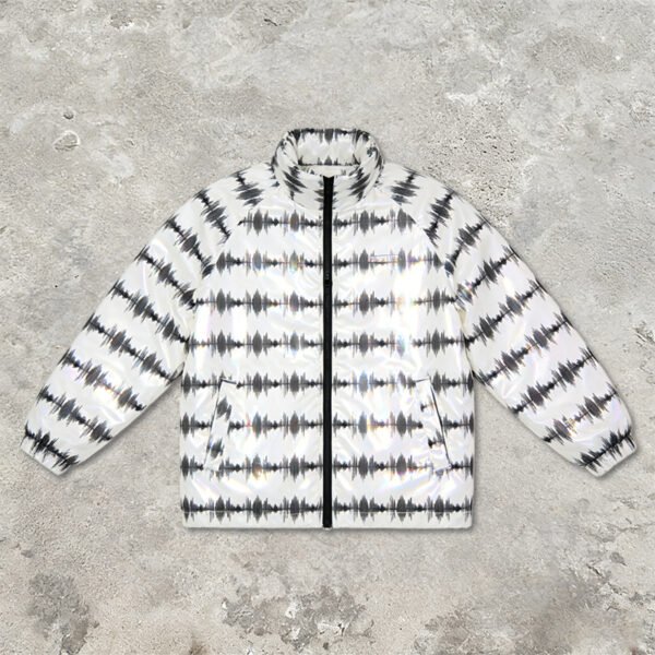 Custom Holographic Wave Print Puffer Jacket - Style 56606C - product detail view 2