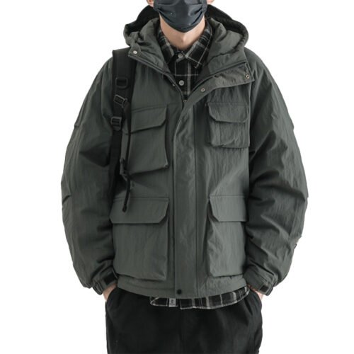 Custom Hooded Multi-Pocket Utility Jacket | - Style CA4792 Men's dark green hooded multi-pocket winter jacket