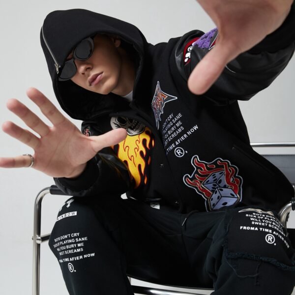 Custom Hooded Patchwork Varsity Jacket - Style F4D7D0 Custom Hooded Patchwork Varsity Jacket - Style F4D7D0
