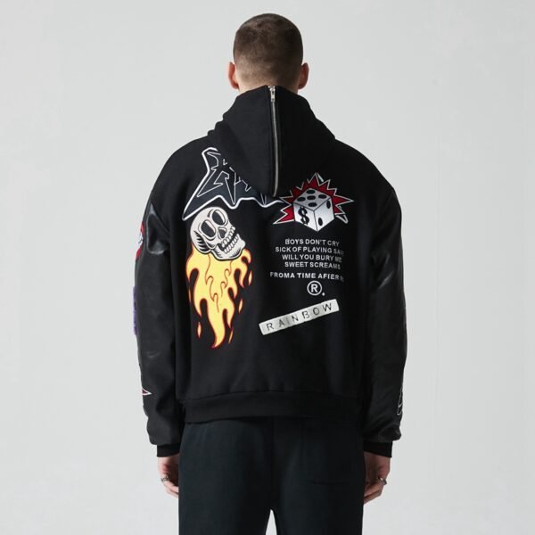 Custom Hooded Patchwork Varsity Jacket - Style F4D7D0 - product detail view 8 Custom Hooded Patchwork Varsity Jacket - Style F4D7D0 - product detail view 8