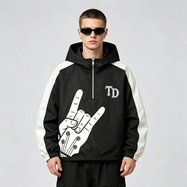 Custom Color-Block Hooded Graphic Pullover Jacket - Style B8BF74 Custom Color-Block Hooded Graphic Pullover Jacket - Style B8BF74