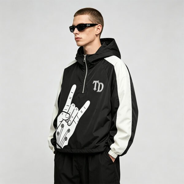 Custom Color-Block Hooded Graphic Pullover Jacket - Style B8BF74 - product detail view 2 Custom Color-Block Hooded Graphic Pullover Jacket - Style B8BF74 - product detail view 2