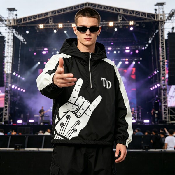 Custom Color-Block Hooded Graphic Pullover Jacket - Style B8BF74 - product detail view 5 Custom Color-Block Hooded Graphic Pullover Jacket - Style B8BF74 - product detail view 5