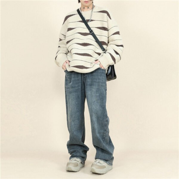 Custom Irregular Stripe Crewneck Knit Sweater - Style BCE0C4 - product detail view 2 Custom Irregular Stripe Crewneck Knit Sweater - Style BCE0C4 - product detail view 2