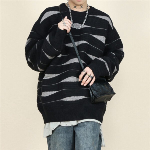 Custom Irregular Stripe Crewneck Knit Sweater - Style BCE0C4 - product detail view 3 Custom Irregular Stripe Crewneck Knit Sweater - Style BCE0C4 - product detail view 3