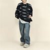 Custom Irregular Stripe Crewneck Knit Sweater - Style BCE0C4 - product detail view 4 Custom Irregular Stripe Crewneck Knit Sweater - Style BCE0C4 - product detail view 4